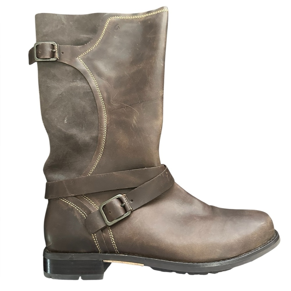 Olukai Womens Boots Moto Biker Distressed Brown Leather Suede Buckle Straps
